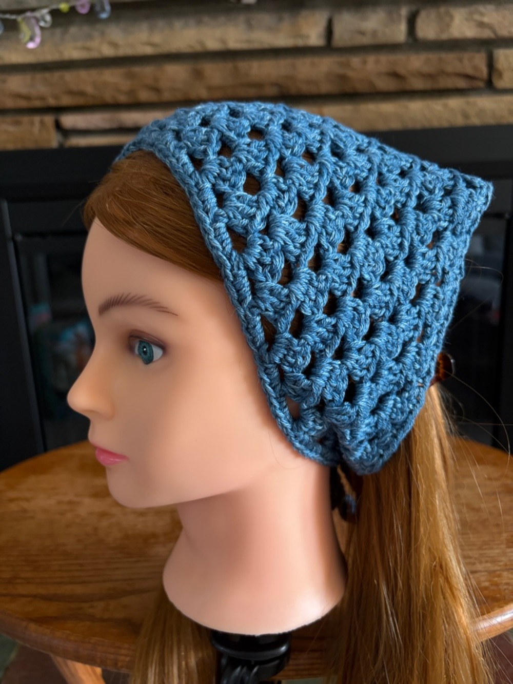 Handmade Blue Crochet Headscarf - Women's Accessory